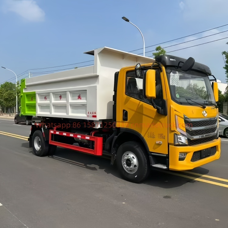 SAIC blue-plate heavy-duty hook-arm garbage truck with a 3800mm wheelbase and a 130-horsepower Weichai engine