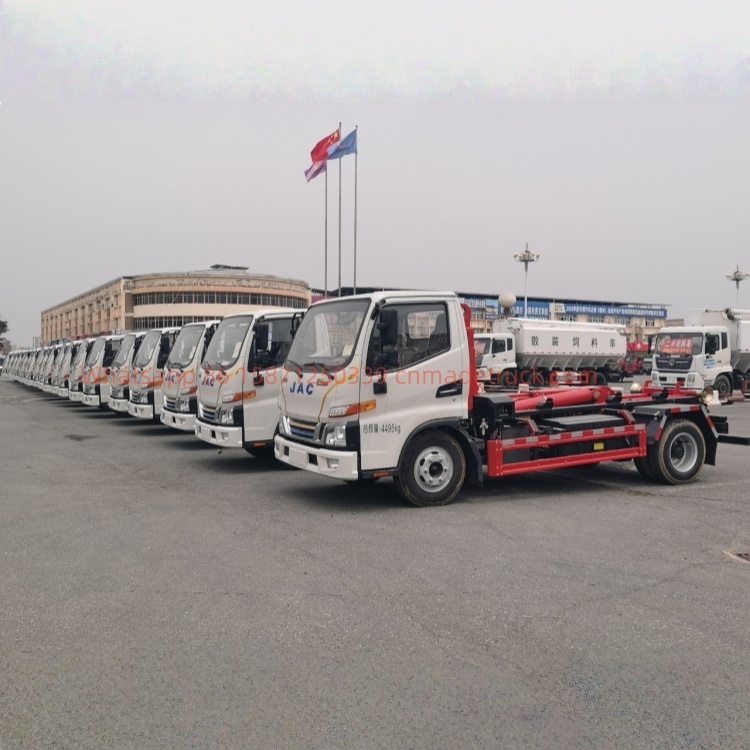 JAC blue-plate hook-arm garbage truck, Yunnei 150 horsepower, wheelbase 3300 mm