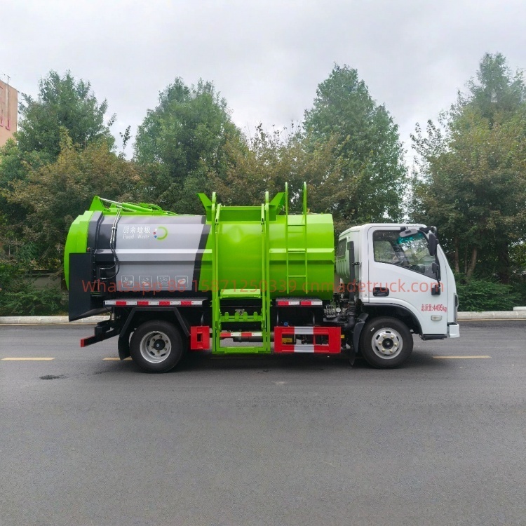 DFL kitchen waste truck equipped with a Quanchai engine of 142 horsepower, 2300-liter displacement, and a wheelbase of 2800mm