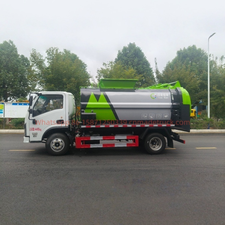 DFL kitchen waste truck equipped with a Quanchai engine of 142 horsepower, 2300-liter displacement, and a wheelbase of 2800mm
