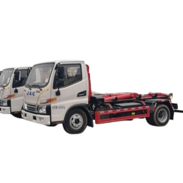 JAC blue-plate hook-arm garbage truck, Yunnei 150 horsepower, wheelbase 3300 mm