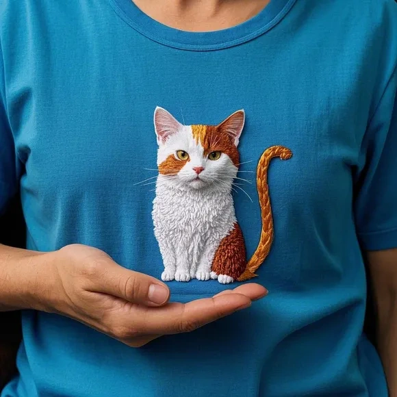 Chinese style  cutely and lovely cat and elegant flower Customized embroidered patch T-shirt