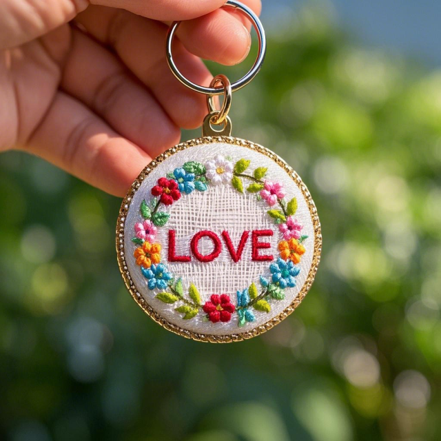 Customized embroidered keychain