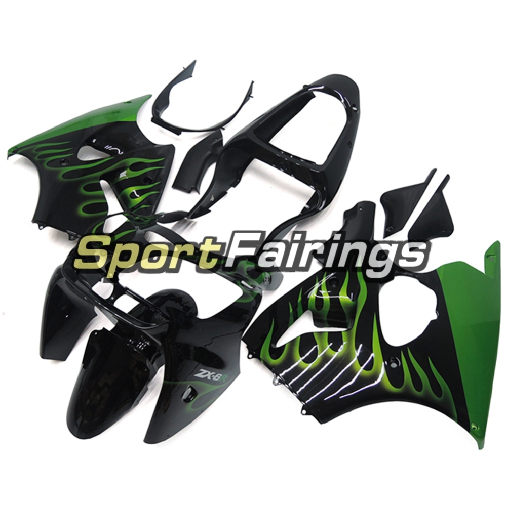 Fairing Kit Fit For Kawasaki ZX6R 2000-2002- Green Black Flame