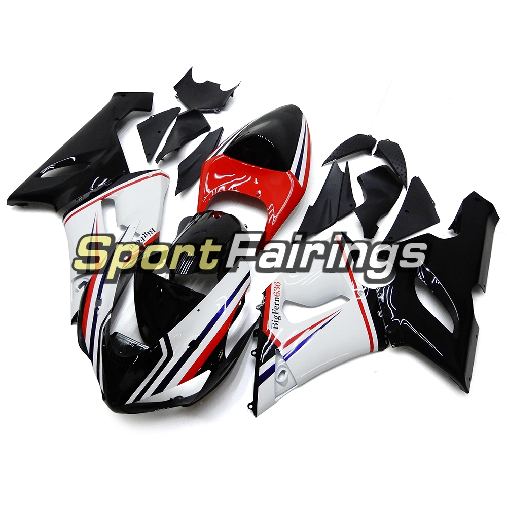Fairing Kit Fit For Kawasaki ZX6R 2005 - 2006 - Red Stripe White Black