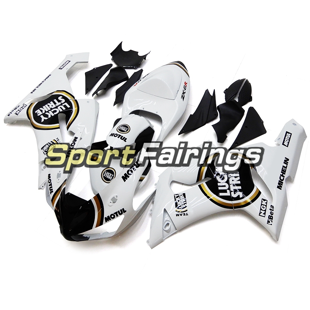 Fairing Kit Fit For Kawasaki ZX6R 2005-2006- Lucky Strike White Black