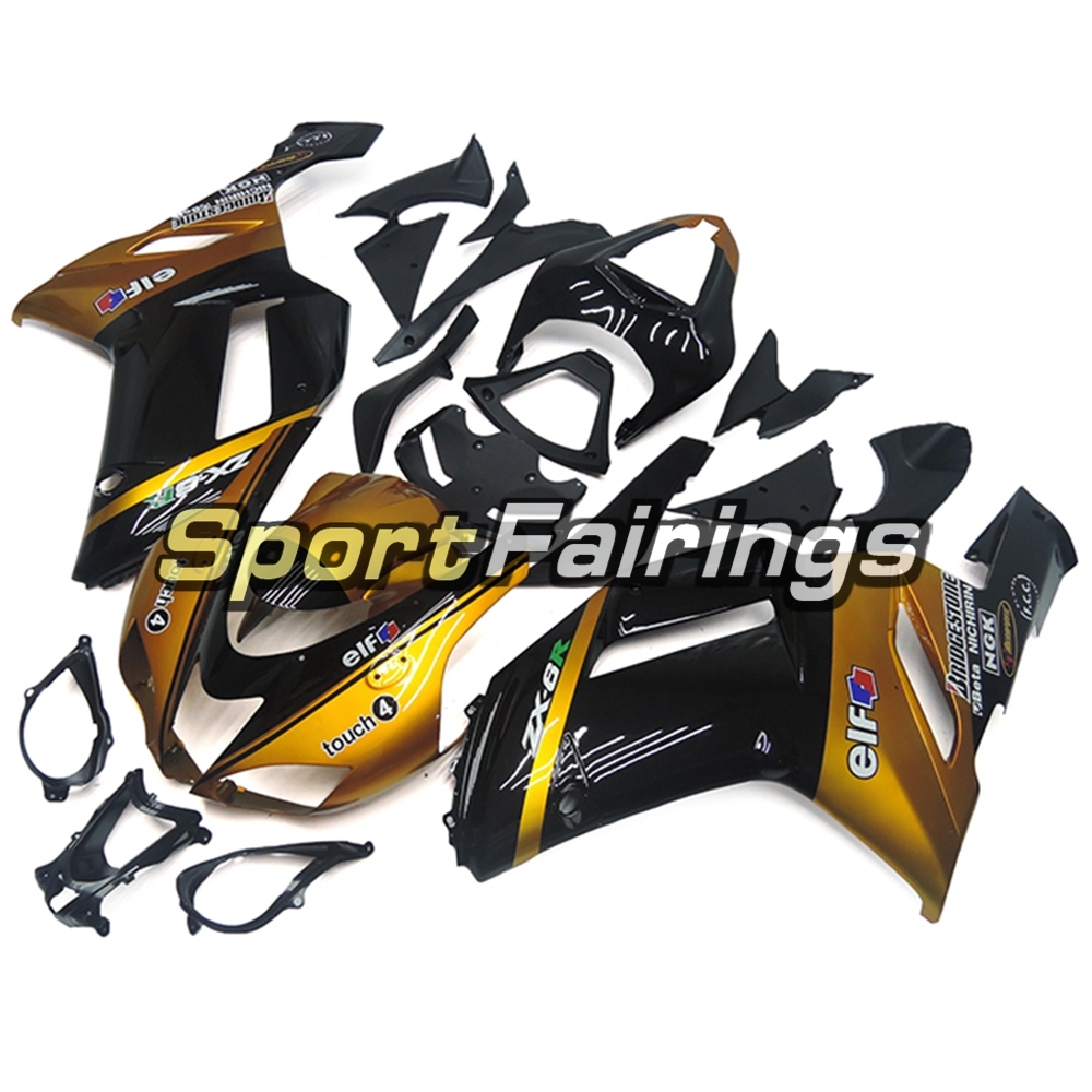 Fairing Kit Fit For Kawasaki ZX6R 2007 - 2008 -Gloss Gold Black