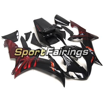 Fairing Kit Fit For Yamaha YZF R1 2002 2003 - Black Red Flames