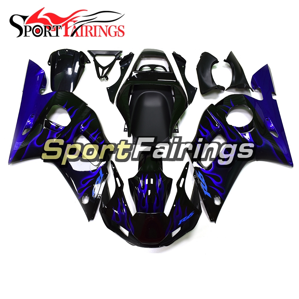 Fairing Kit Fit For Yamaha YZF R6 1998 - 2002 - Black Blue Flames