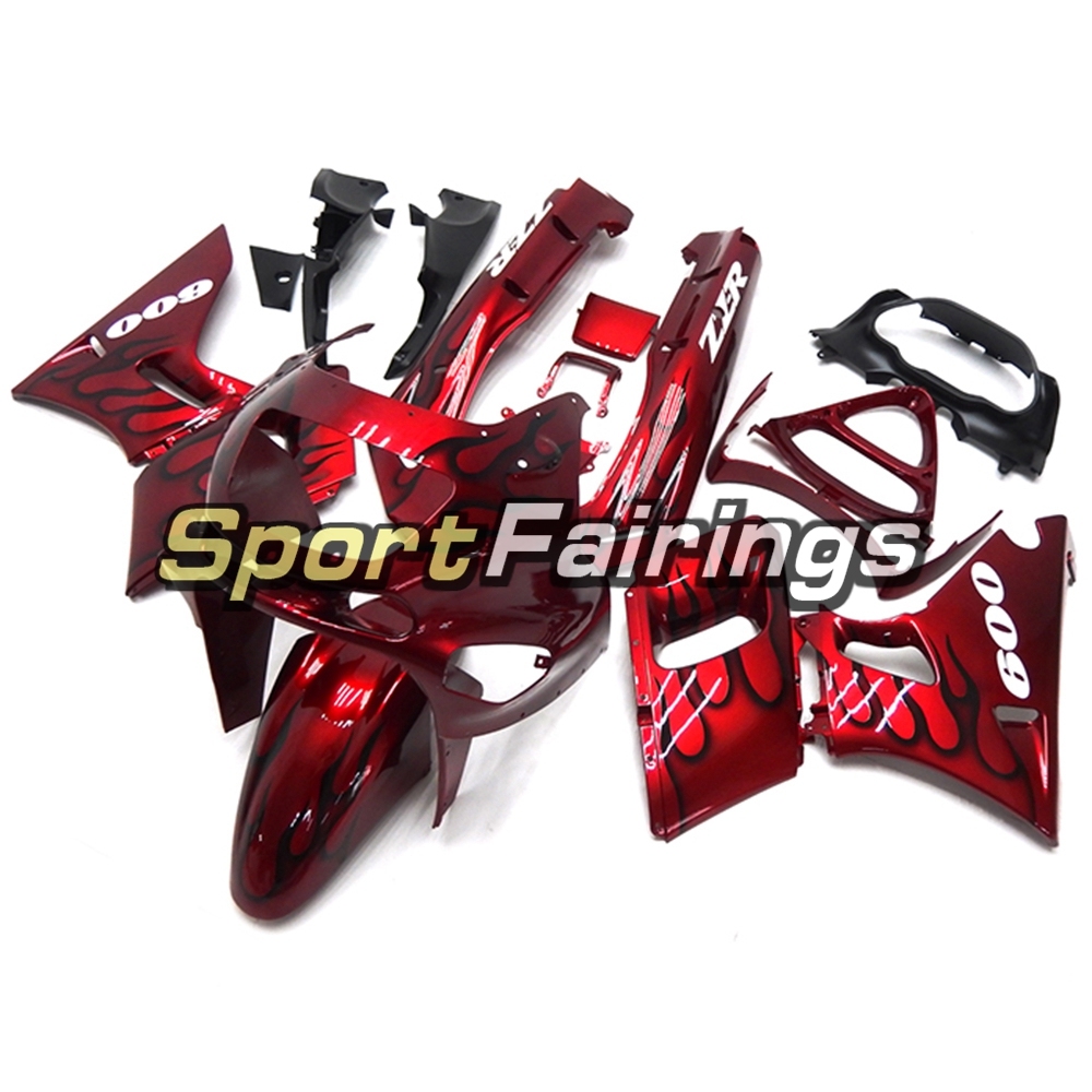 Fairing Kit Fit For Kawasaki ZZR400  1993 - 2007-Red Black Flames