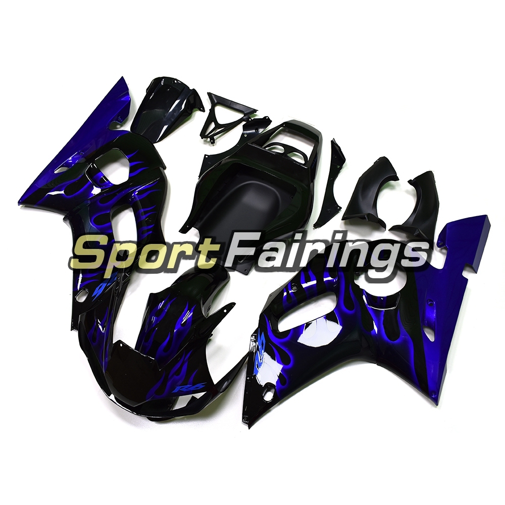 Fairing Kit Fit For Yamaha YZF R6 1998 - 2002 - Black Blue Flames
