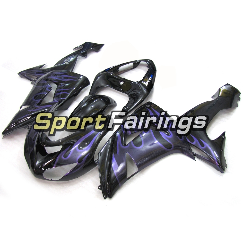 Fairing Kit Fit For Kawasaki ZX10R 2006 - 2007 -Gloss Black Purple Flame