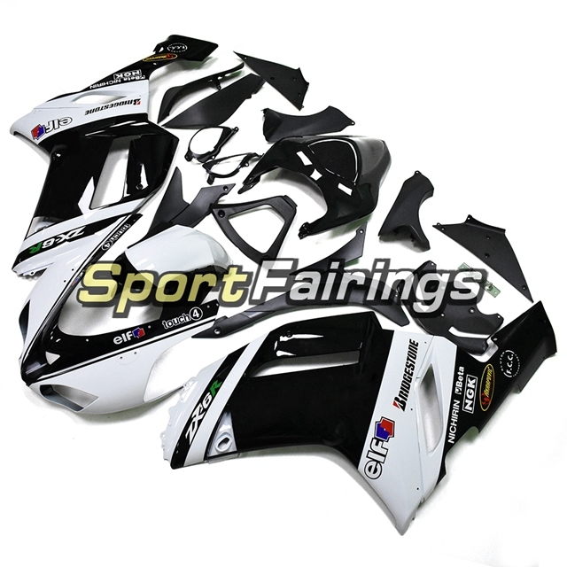 Sportbike Fairing Kit Fit For Kawasaki ZX-6R 2007 - 2008 - Elf Black White