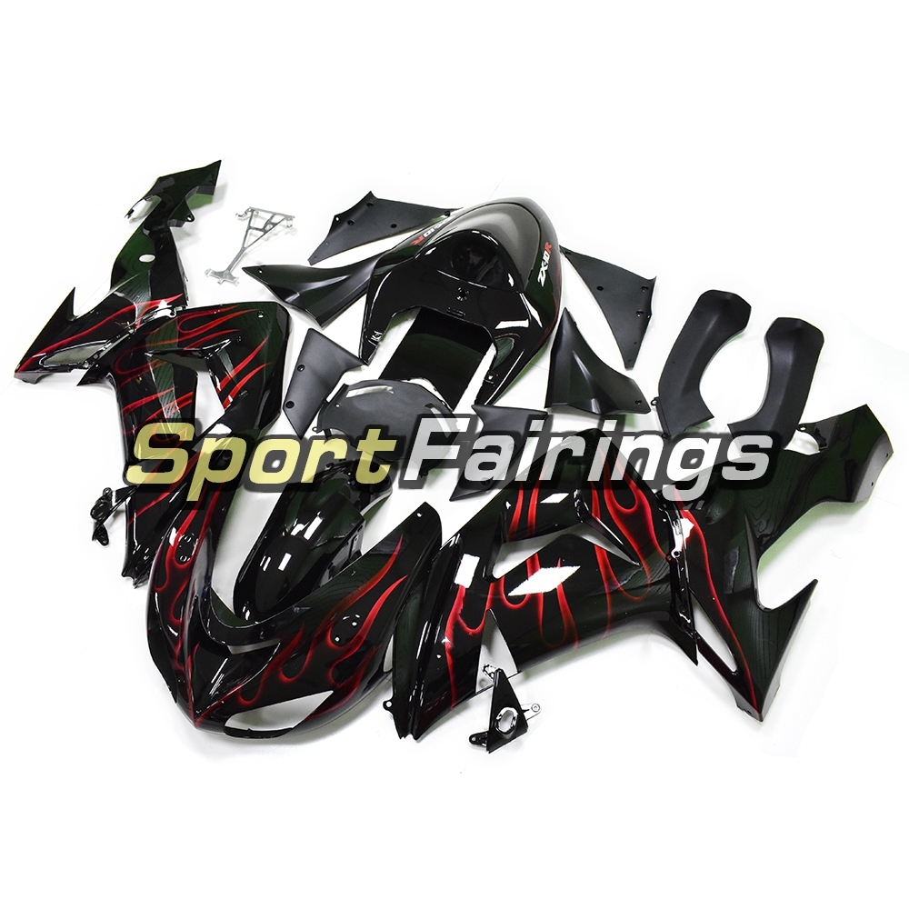 Full Fairing Kit Fit For Kawasaki ZX10R 2006 - 2007 - Black With Red Flames