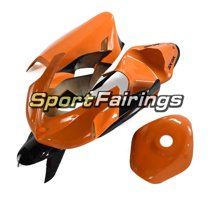 Fiberglass Racing Fairings Kit Fit For Kawasaki ZX-6R 636 2007 - 2008- Glossy Orange Black