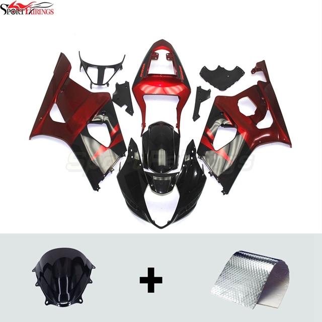 Sportfairings Fairing Kit fit for Suzuki GSXR1000 2003 - 2004 - Black Dark Red
