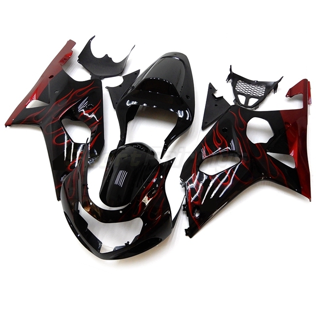 Sportfairings Fairing Kit fit for Suzuki GSXR1000 2000 - 2002 - Black with Red Flames