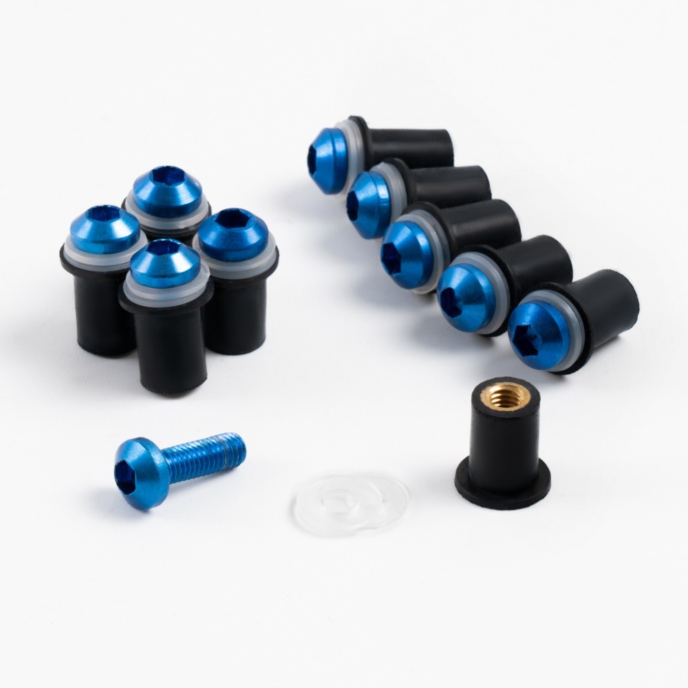 Sportfairings Universal Aluminum Round Smooth Windshield Bolts - Blue