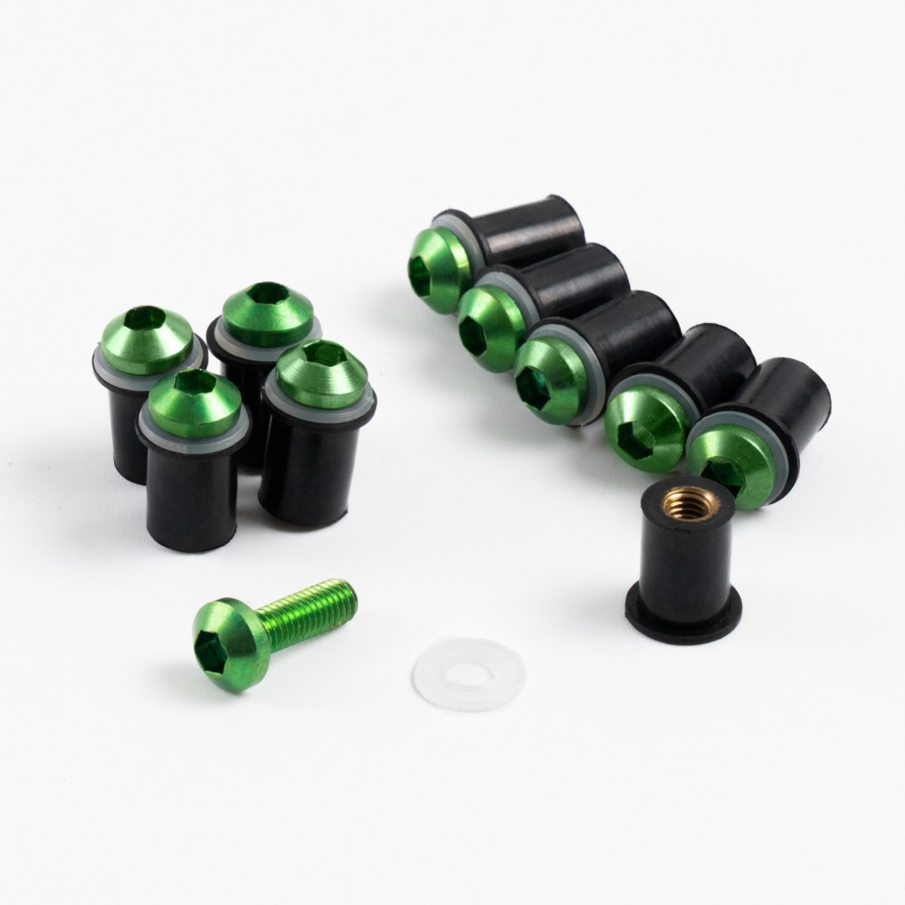 Sportfairings Universal Aluminum Round Smooth Windshield Bolts - Green