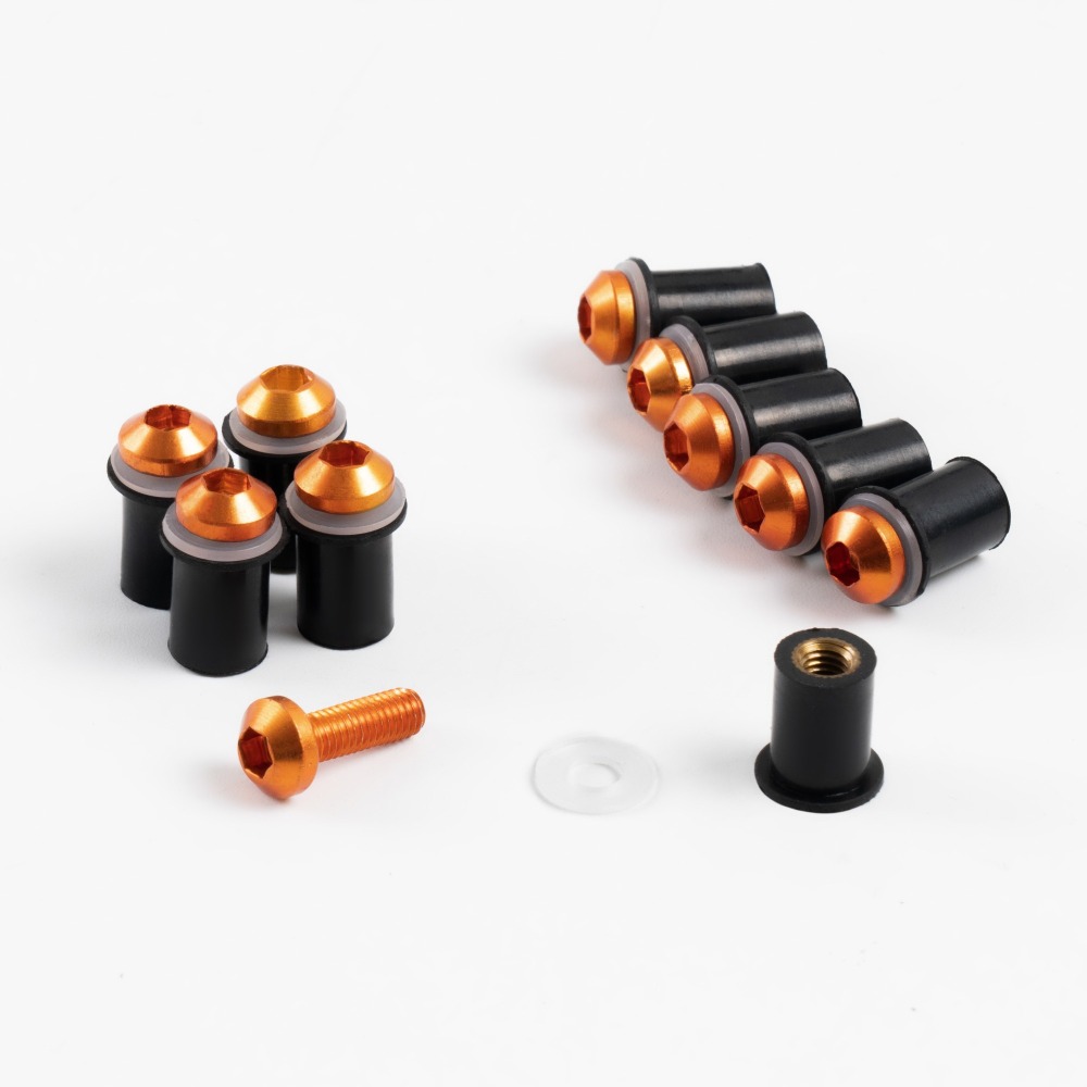 Sportfairings Universal Aluminum Round Smooth Windshield Bolts - Orange