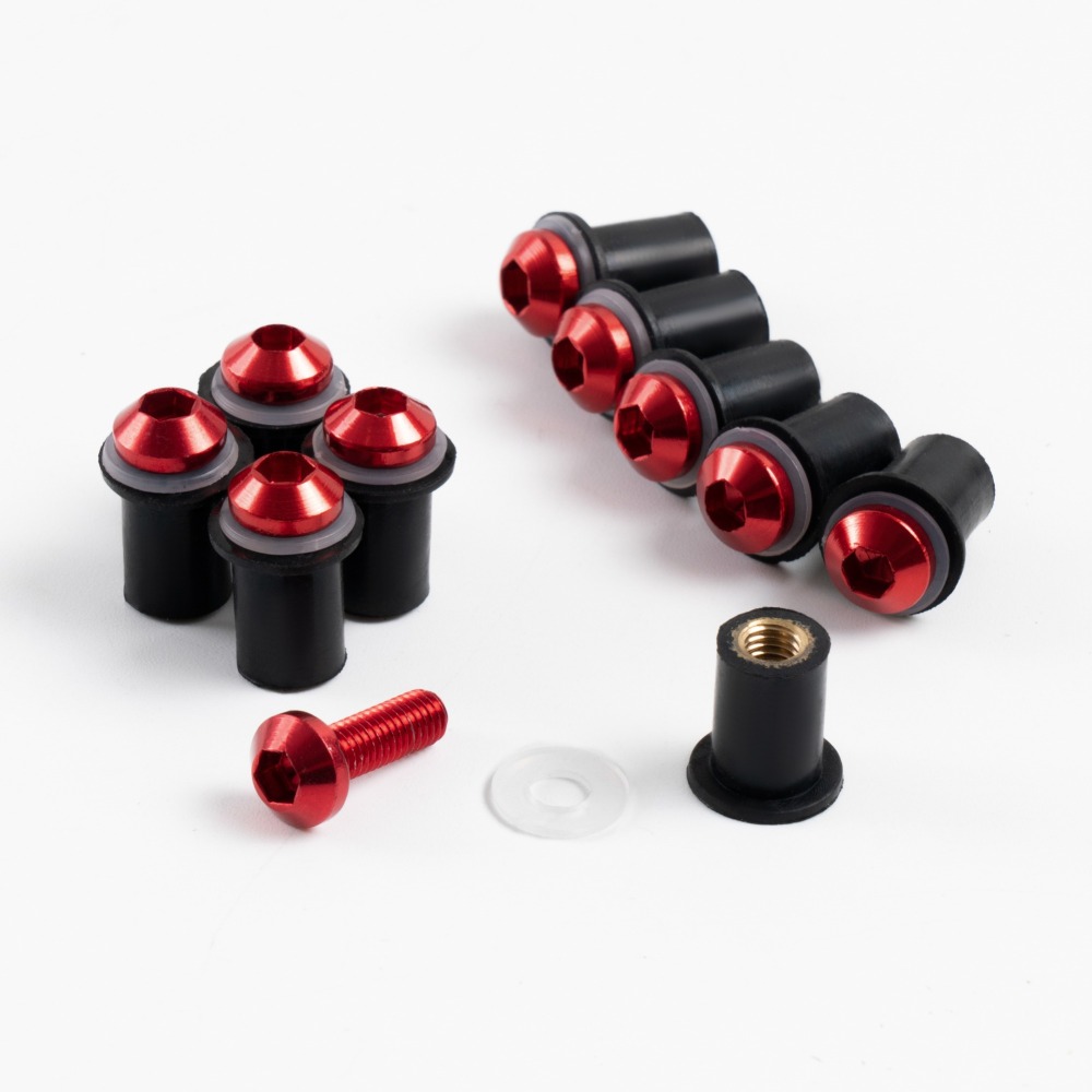 Sportfairings Universal Aluminum Round Smooth Windshield Bolts - Red