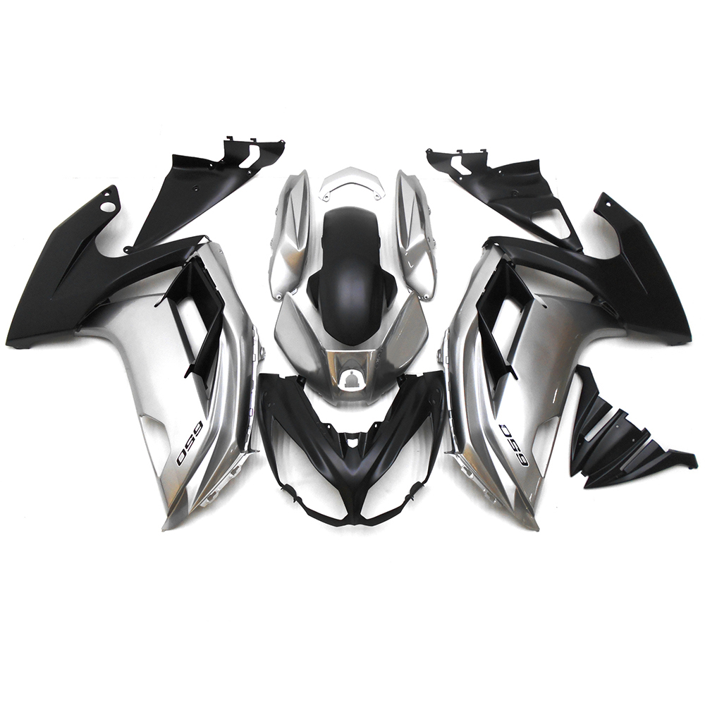 Sportfairings Full Fairing Kit fit for Kawasaki ER-6F Ninja 650 2012 - 2016 - Glossy Silver Black