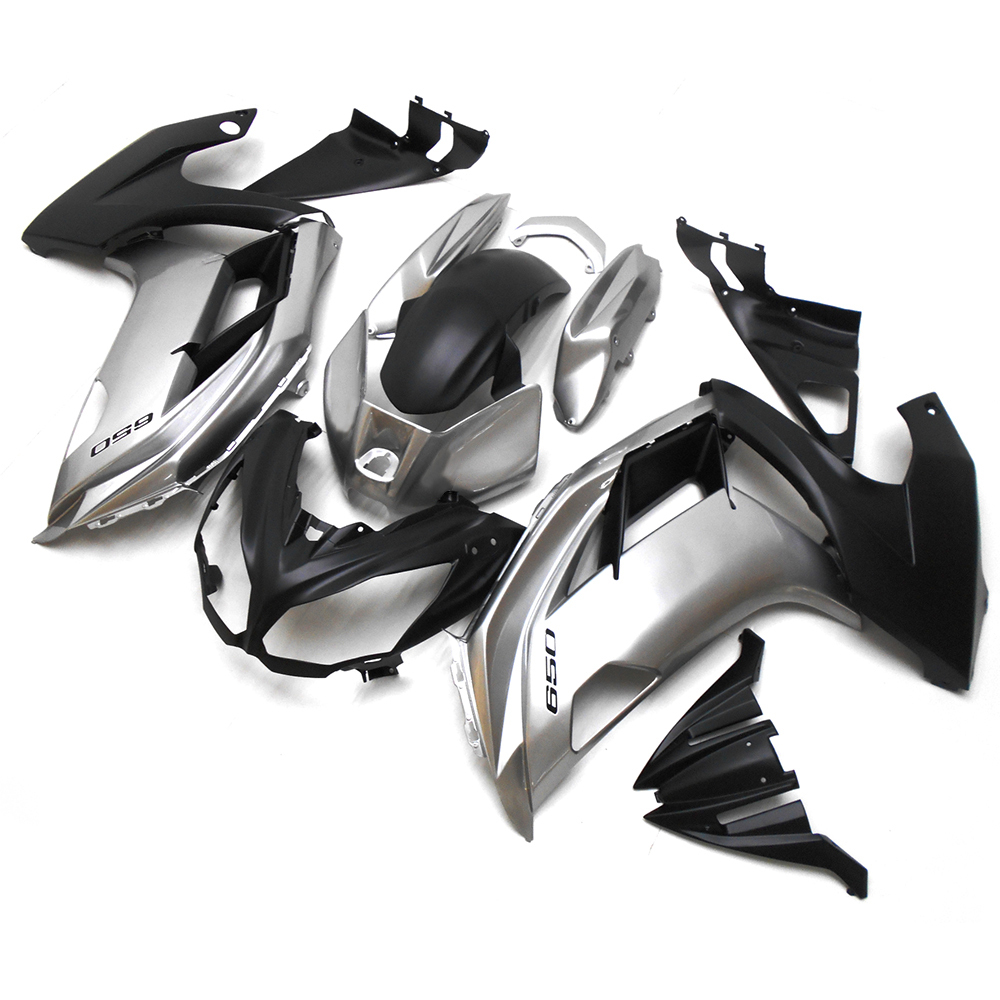 Sportfairings Full Fairing Kit fit for Kawasaki ER-6F Ninja 650 2012 - 2016 - Glossy Silver Black