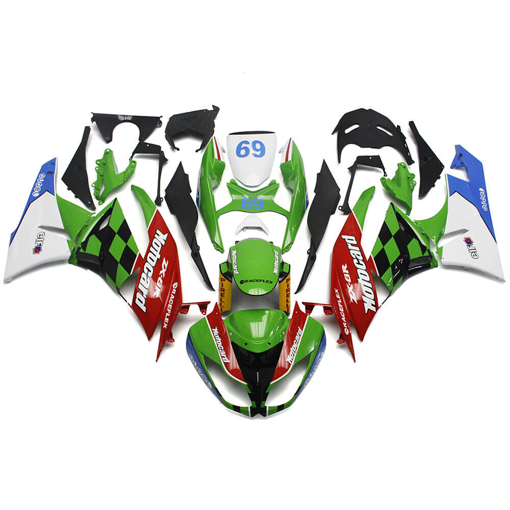 Fairings Plastics for Kawasaki Ninja ZX6R 2009-2012 Green Red White Bodywork+fairing bolts+windshield(Free Shipping)