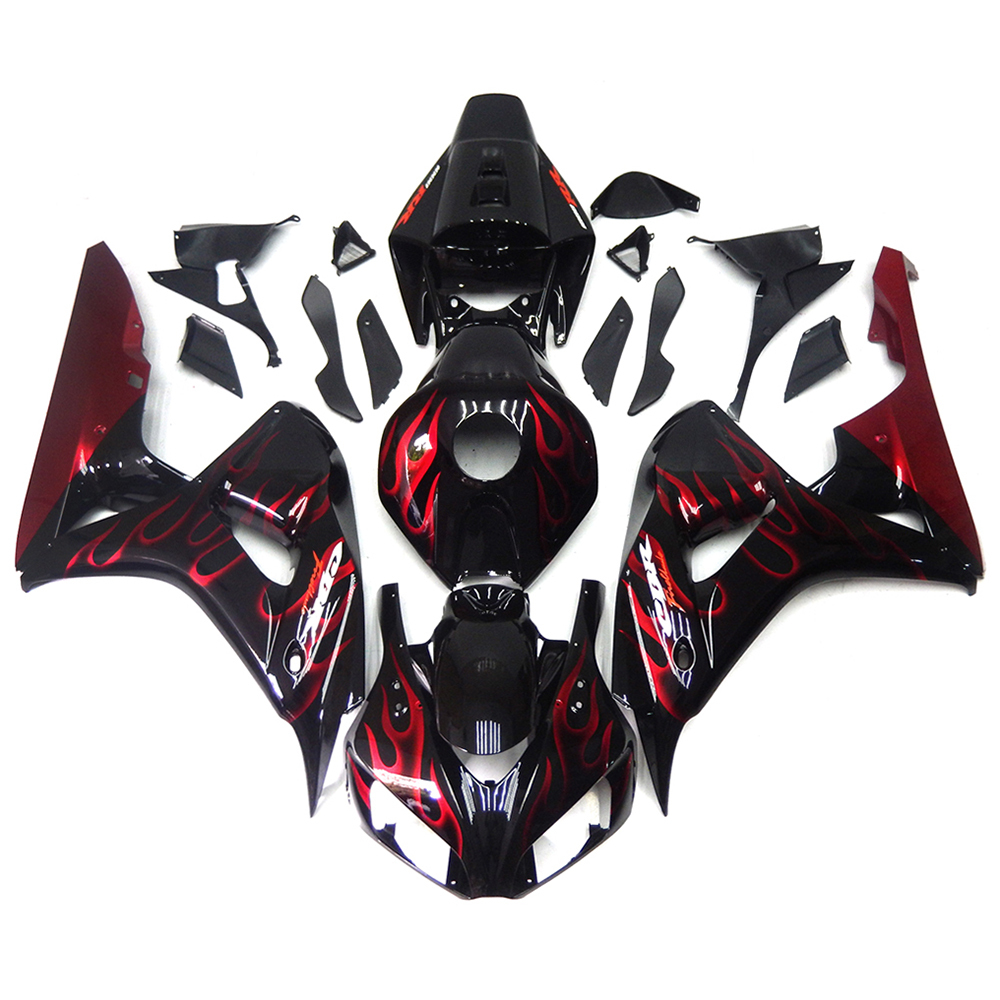 Fairing Kit Fit For Honda CBR1000RR 2006 - 2007 - Black Red Flame