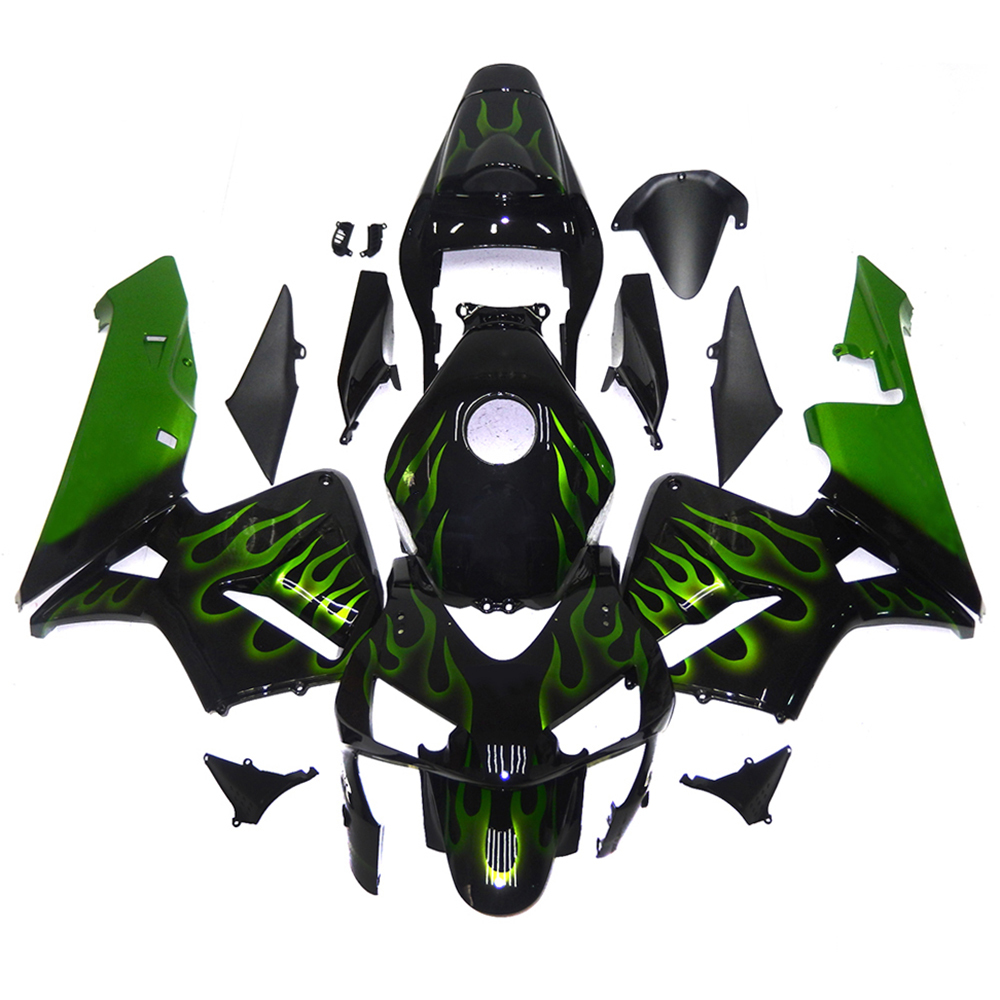 Fairing Kit Fit For Honda CBR1000RR 2003 - 2004 - Black w/ Green Flames Pattern