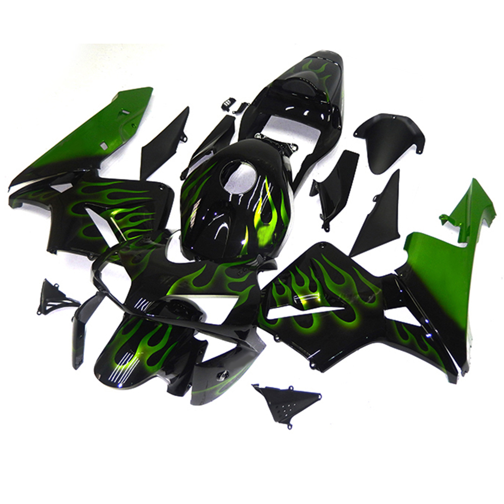 Fairing Kit Fit For Honda CBR1000RR 2003 - 2004 - Black w/ Green Flames Pattern