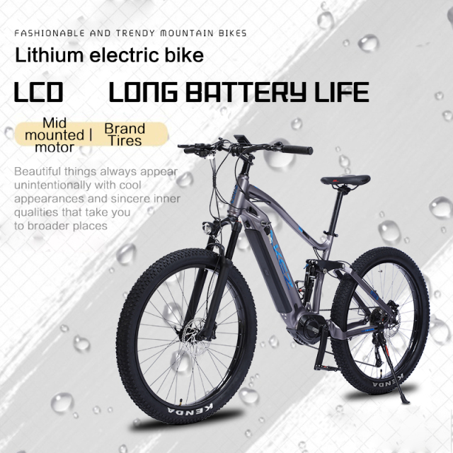 Aluminum Alloy 500W Electric Mountain Bike (EMTB) 48V Full Suspension 27.5Inch E Bike Central Motor Power Supply Lithium Battery