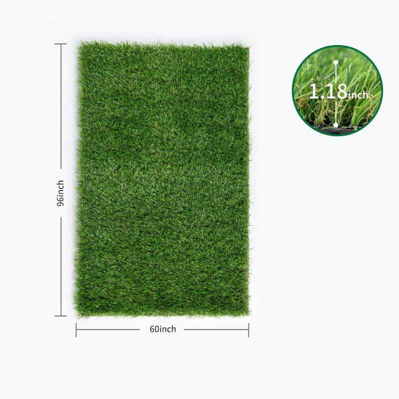 Artificial Turf Grass Indoor Outdoor Fake Grass Lawn 1.18-inch Realistic Fake Grass Rug with Drainage Holes for Dogs Pets Garden Home Decor (96” x 60”)