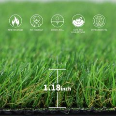 Artificial Turf Grass Indoor Outdoor Fake Grass Lawn 1.18-inch Realistic Fake Grass Rug with Drainage Holes for Dogs Pets Garden Home Decor (96” x 60”)
