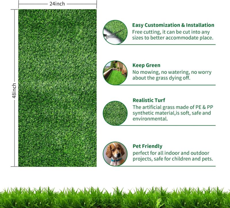 Artificial Grass, 1 Inch Artificial Turf Front Door Mats, Fake Grass Mat with Drainage Holes for Entrance, Pet, Patio, Home Decoration, Easy to Clean (48” x 24”)