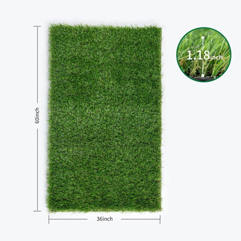 Artificial Turf Grass Indoor Outdoor Fake Grass Lawn 1.18-inch Realistic Fake Grass Rug with Drainage Holes for Dogs Pets Garden Home Decor (60” x 36”)