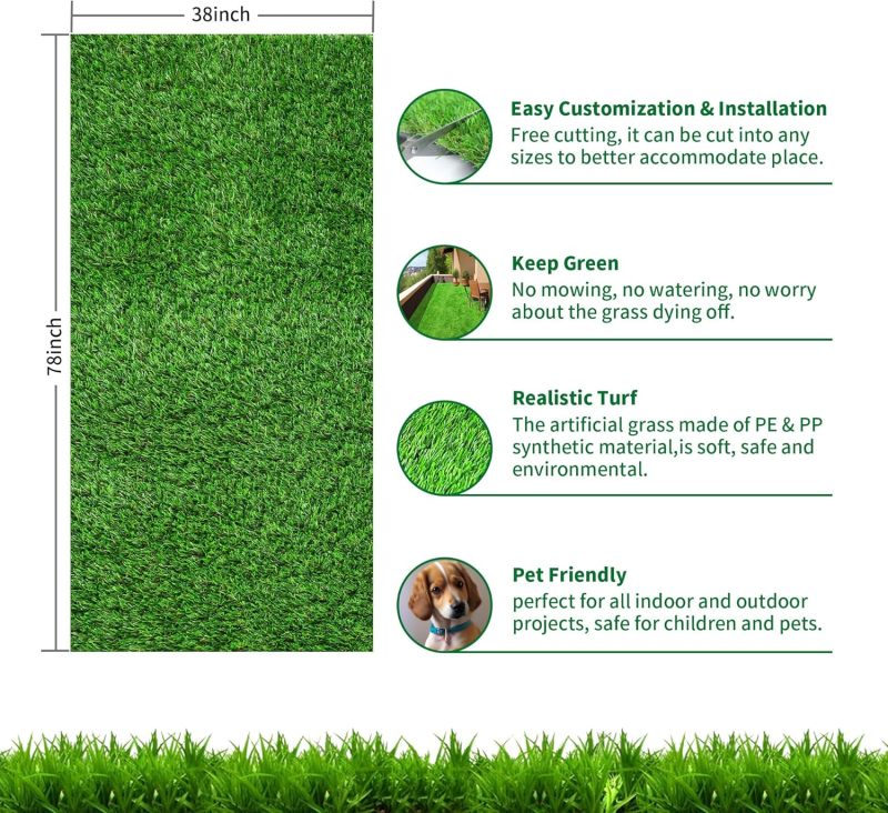 Artificial Turf Grass Indoor Outdoor Fake Grass Lawn 1.18-inch Realistic Fake Grass Rug with Drainage Holes for Dogs Pets Garden Home Decor (78” x 38”)