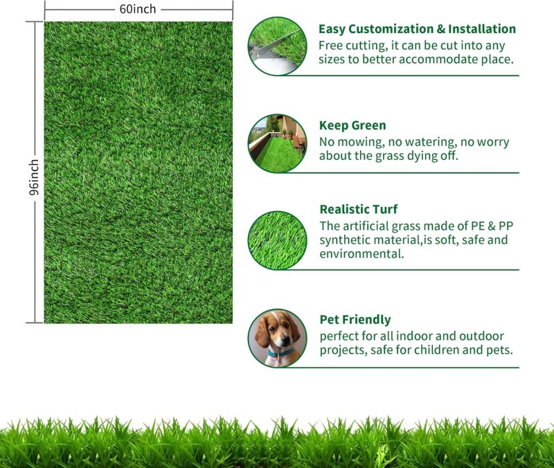 Artificial Turf Grass Indoor Outdoor Fake Grass Lawn 1.18-inch Realistic Fake Grass Rug with Drainage Holes for Dogs Pets Garden Home Decor (96” x 60”)