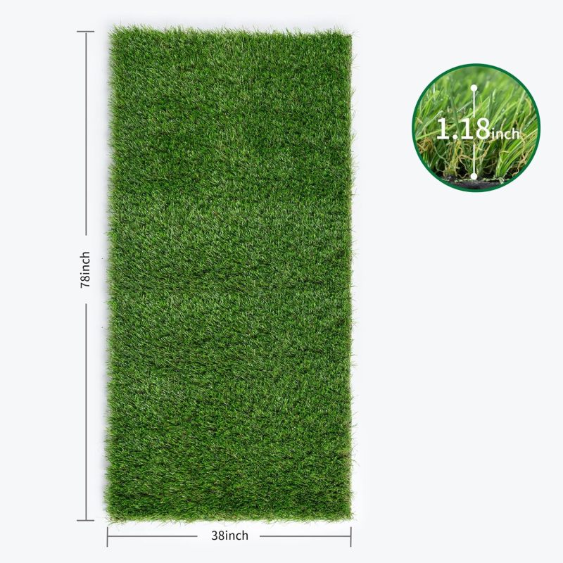 Artificial Turf Grass Indoor Outdoor Fake Grass Lawn 1.18-inch Realistic Fake Grass Rug with Drainage Holes for Dogs Pets Garden Home Decor (78” x 38”)