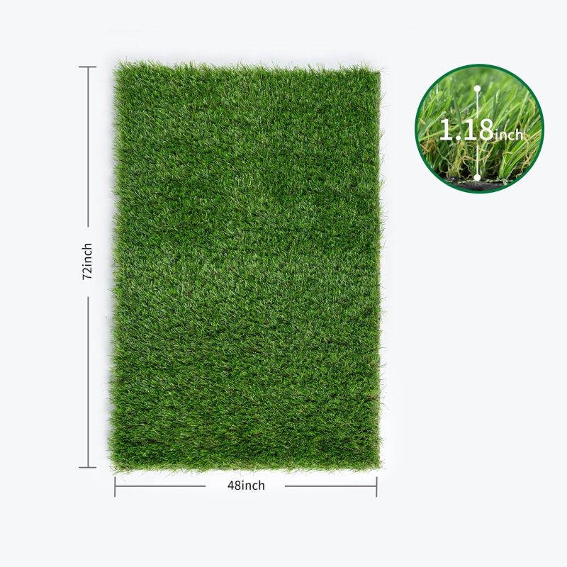 Artificial Turf Grass Indoor Outdoor Fake Grass Lawn 1.18-inch Realistic Fake Grass Rug with Drainage Holes for Dogs Pets Garden Home Decor (72” x 48”)