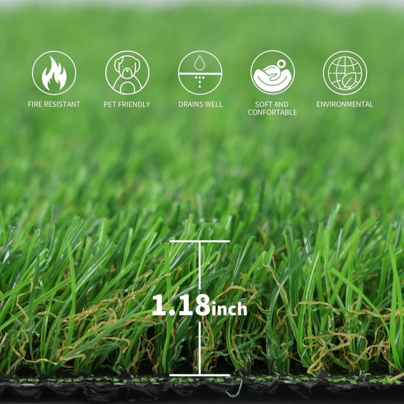 Artificial Turf Grass Indoor Outdoor Fake Grass Lawn 1.18-inch Realistic Fake Grass Rug with Drainage Holes for Dogs Pets Garden Home Decor (72” x 48”)
