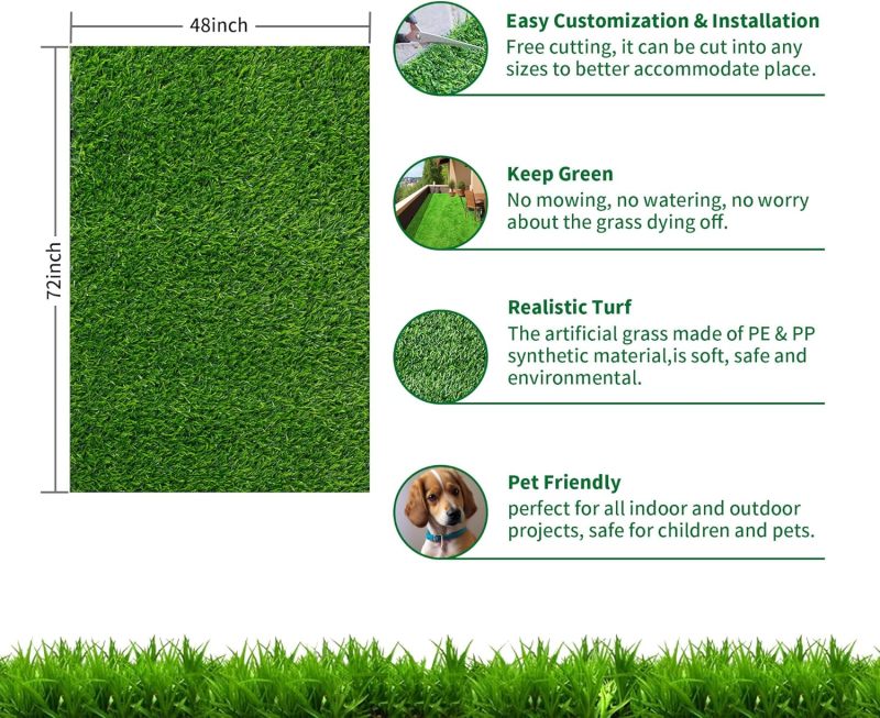 Artificial Grass Turf Mat, 4/5 Inch Indoor Outdoor Entrance Mat, Pet-Friendly Decoration, Easy to Clean (72” x 48”)
