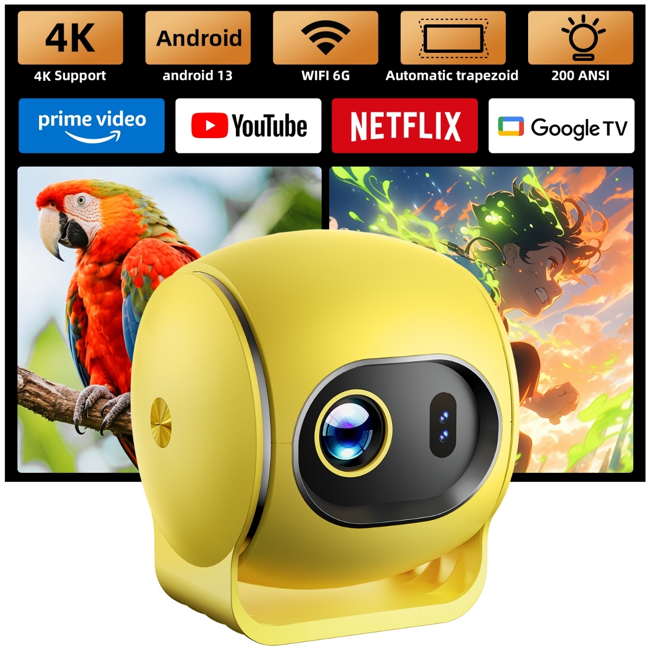 KQ3 Projector Allwinner H727 200 ANSI Lumens (Support Power Bank Charge)
