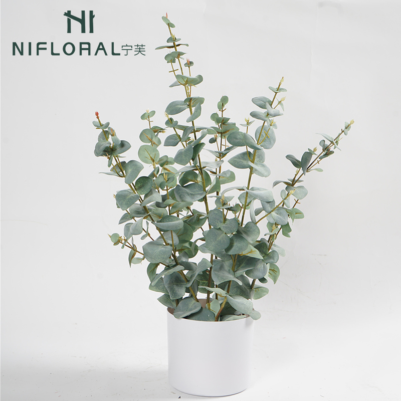 Desktop Decor Fabric Leaves Faux Eucalyptus Potted Plants,Desktop Decor Fabric Leaves Faux Eucalyptus Potted Plants