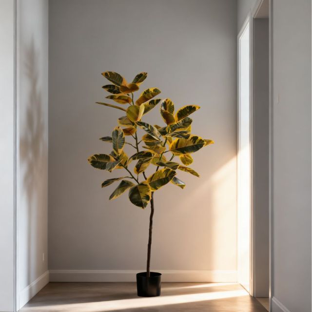 160CM ARTIFICIAL VARIEGATED RUBBER TREE,Wholesale High-Quality 160cm(5') Variegated Faux Rubber Tree