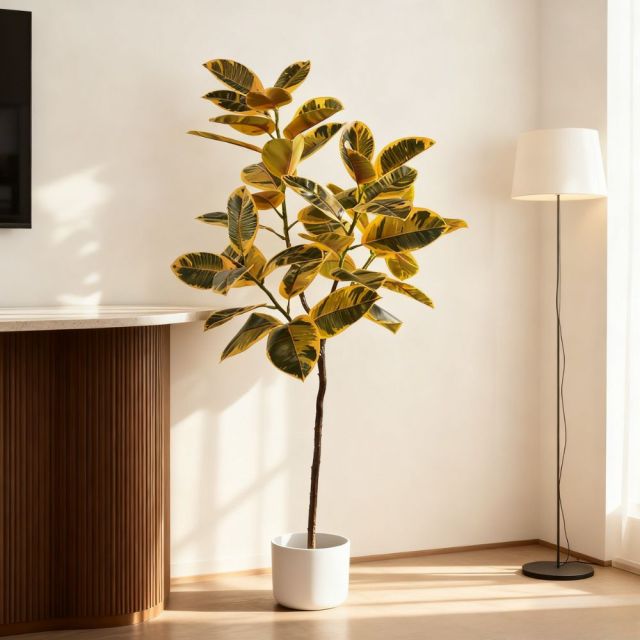 160CM ARTIFICIAL VARIEGATED RUBBER TREE,Wholesale High-Quality 160cm(5') Variegated Faux Rubber Tree