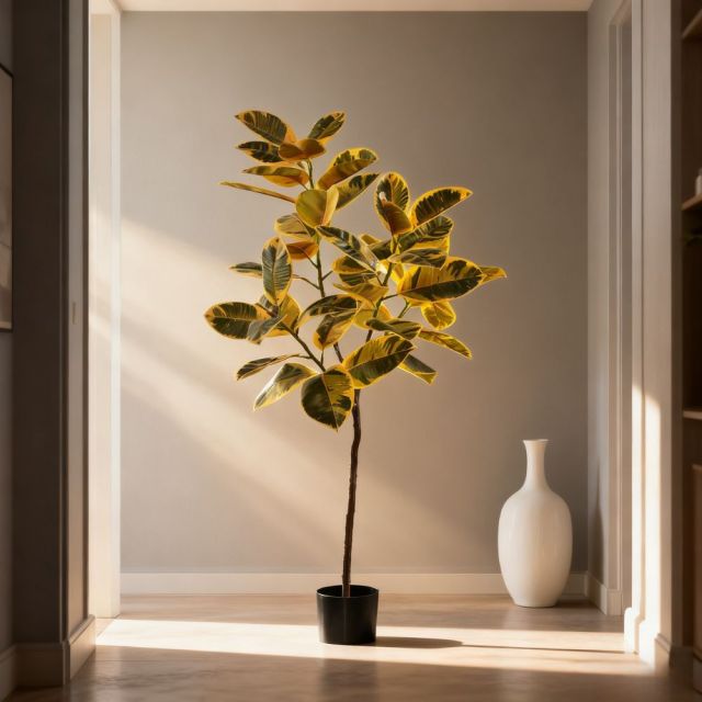 160CM ARTIFICIAL VARIEGATED RUBBER TREE,Wholesale High-Quality 160cm(5') Variegated Faux Rubber Tree