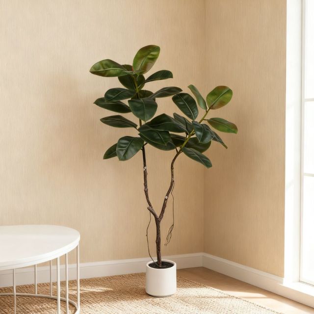 160CM Nearly Natural Faux Rubber Tree in White Pot,160CM Nearly Natural Faux Rubber Tree in White Pot