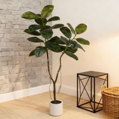 160CM Nearly Natural Faux Rubber Tree in White Pot,160CM Nearly Natural Faux Rubber Tree in White Pot