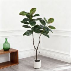 160CM Nearly Natural Faux Rubber Tree in White Pot,160CM Nearly Natural Faux Rubber Tree in White Pot
